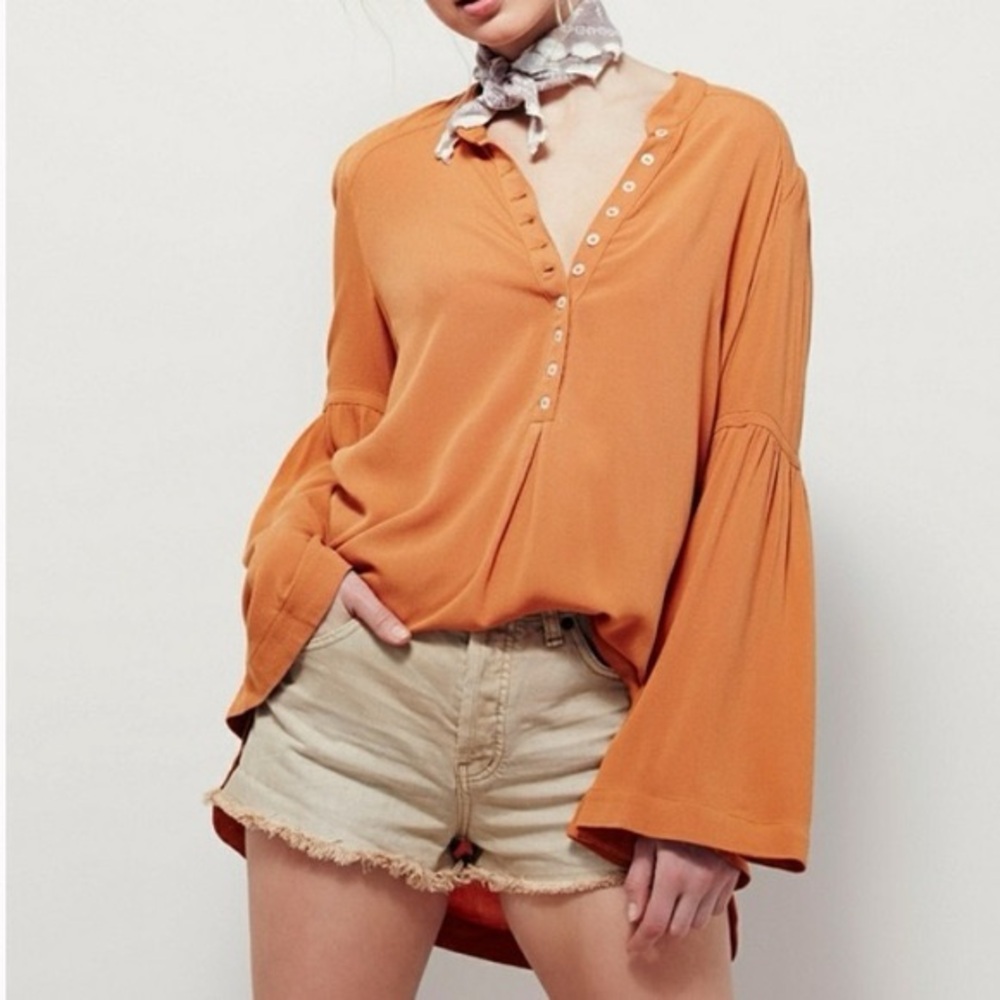 Free People Vibrant Orange Blouse